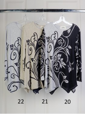 Floral Swirls Printed Jersey Knit Fashion Top 